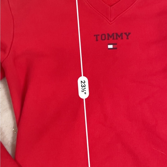 Tommy Hilfiger red fleece embroidered vintage Y2K v-neck sweatshirt - Picture 5 of 5